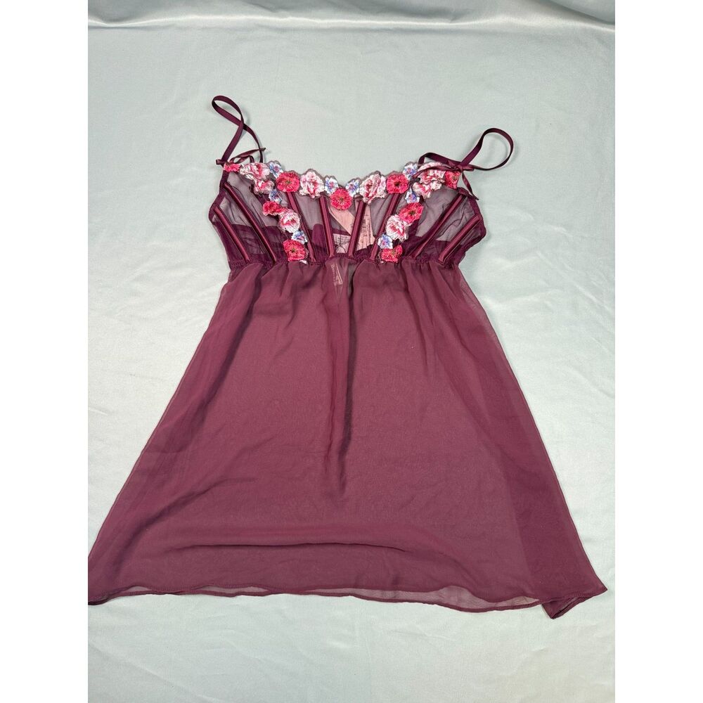 Brand New With Tags Victoria's Secret Floral Embroidered Mesh Babydoll Top M